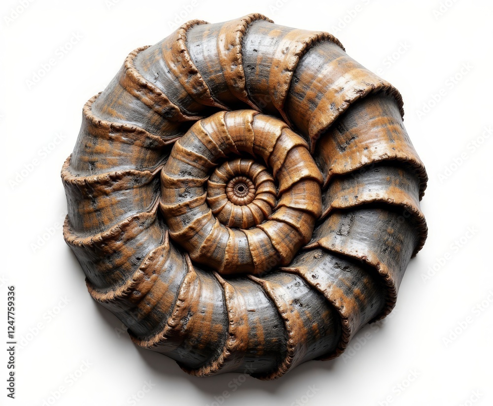 Spiral ammonite fossil on white background Spiral ammonite fossil on white background