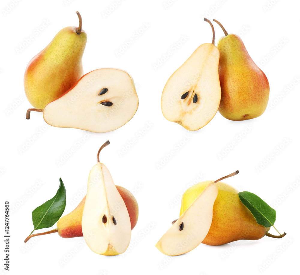 Fresh ripe pears isolated on white, set Fresh ripe pears isolated on white, set