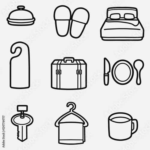 set of hotel  with outline style good for icon, symbol, element design, etc