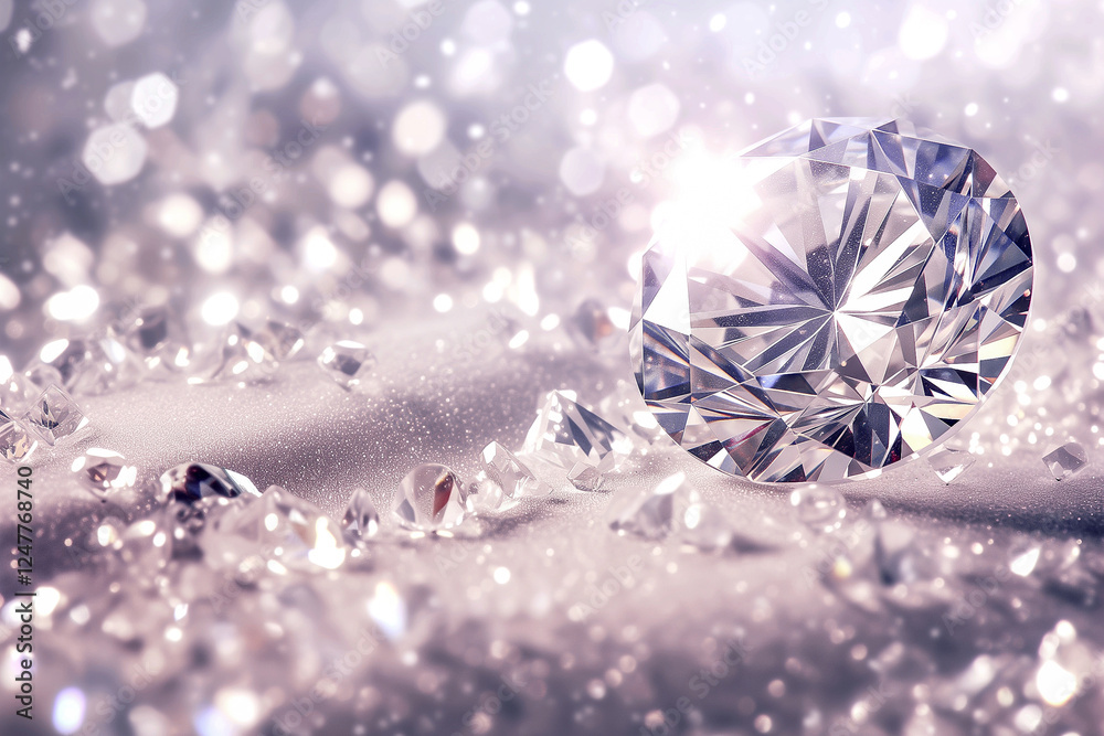 Sparkling diamond surrounded by glittering gemstones in soft focus background. Sparkling diamond surrounded by glittering gemstones in soft focus background.