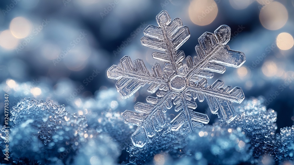 Realistic and Beautiful Snowflake Over Soft Blue Background Realistic and Beautiful Snowflake Over Soft Blue Background