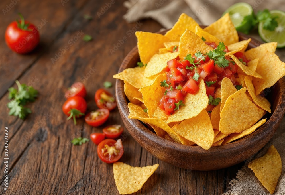 mexican nacho chips and salsa dip in bowl on wooden mexican nacho chips and salsa dip in bowl on wooden