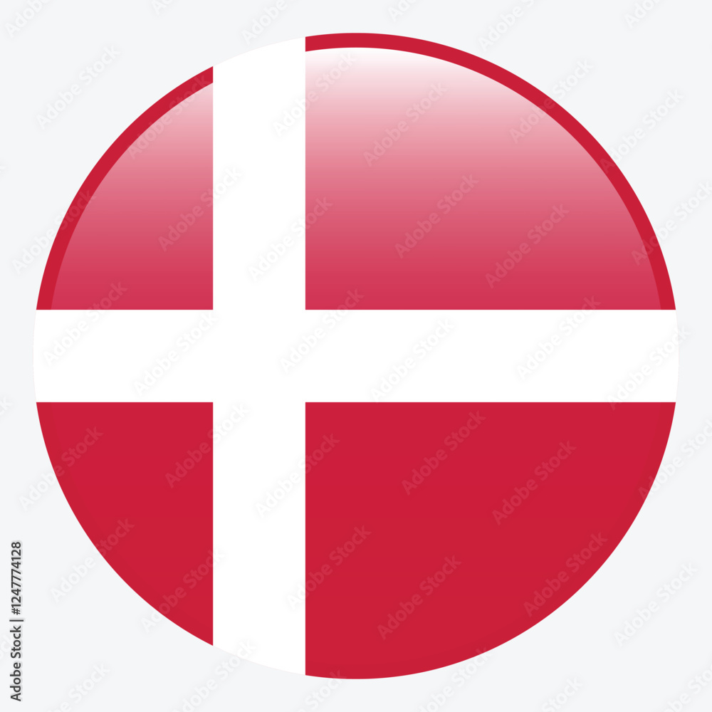 Fototapeta premium Denmark flag. Denmark circle flag logo icon computer vector illustration design. 3d flag.