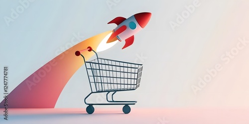 A dynamic online shopping icon featuring a rocket-shaped shopping cart taking off, symbolizing speed and efficiency in e-commerce, with vibrant gradient colors22 photo