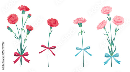  赤とピンクのカーネーション、母の日のカーネーションの花束