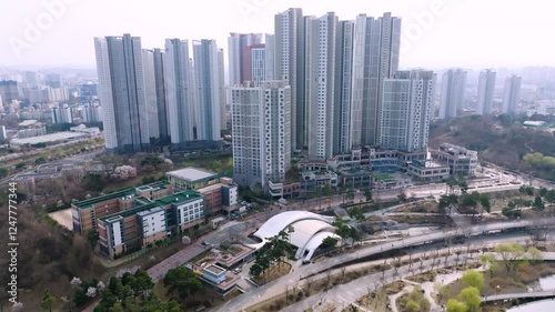 Suwon Gwanggyo Lake Park City in spring drone 04