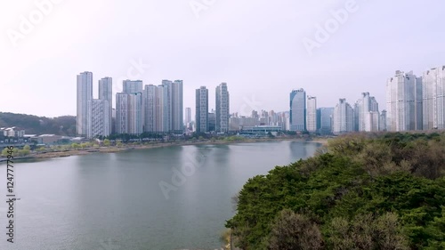 Suwon Gwanggyo Lake Park City in spring drone 01