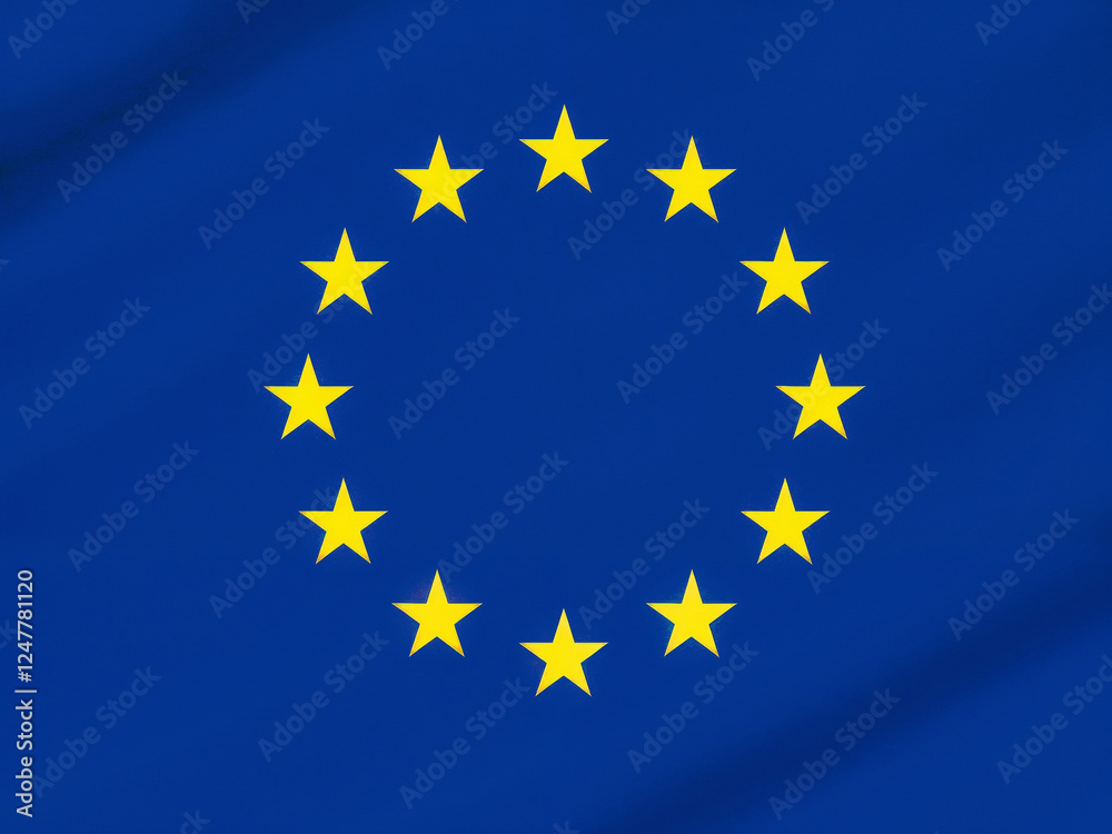 European Union flag displays twelve stars on blue symbolizing unity and identity of Europe European Union flag displays twelve stars on blue symbolizing unity and identity of Europe