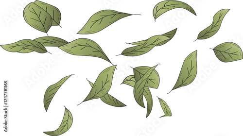 the illustration of leaves that are being blown by the wind.