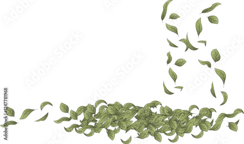 the illustration of leaves that are being blown by the wind.