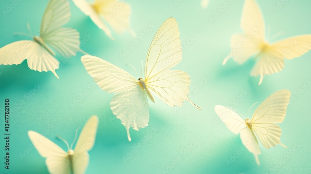 Fototapeta premium white butterflies on teal background