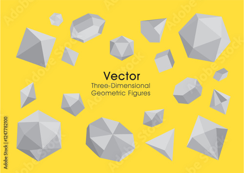Isolated geometry, three-dimensional shapes. Variety. art