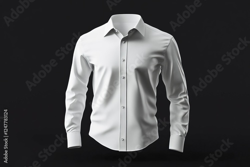 White long-sleeve button-down shirt mockup on black background.