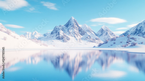 Wallpaper Mural Serene winter landscape with snow-capped mountains reflected in a crystal-clear lake. A picturesque scene of tranquility and natural beauty. Torontodigital.ca