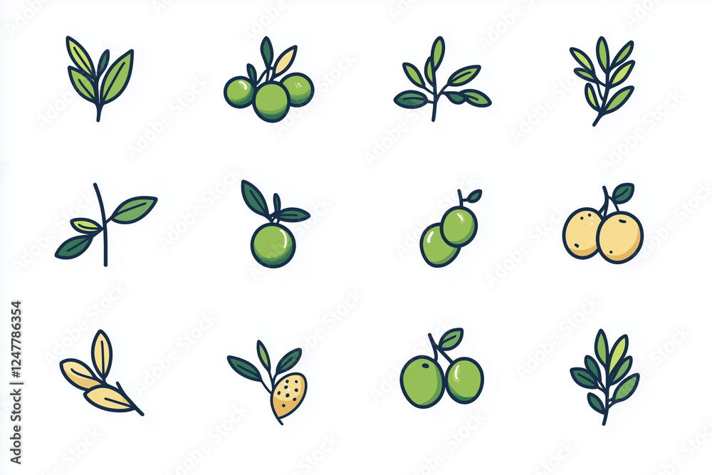 vector set of olive green leaves