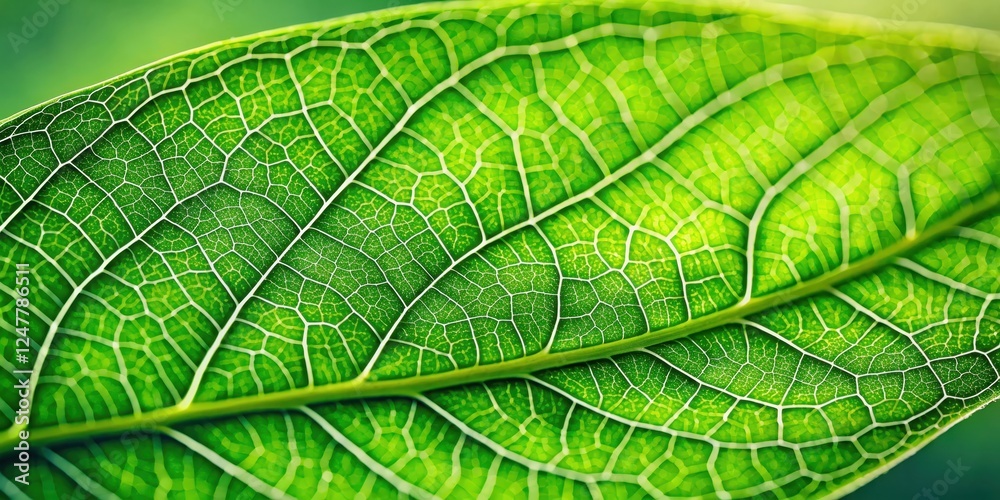 Close-up of a single, vibrant green leaf with intricate veins and subtle texture Close-up of a single, vibrant green leaf with intricate veins and subtle texture