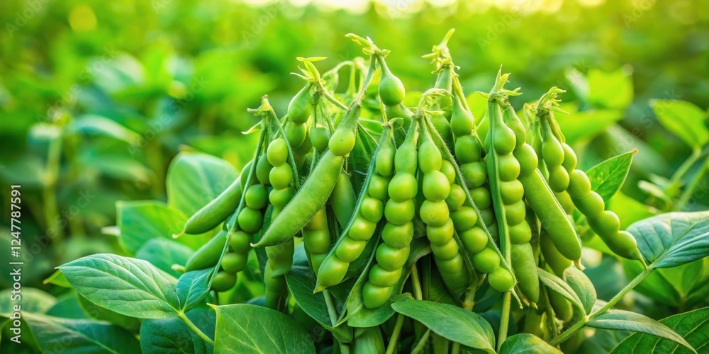 Dense cluster of green gram pods nestled among lush green leaves and stems in a field with healthy plant growth, farm, growth Dense cluster of green gram pods nestled among lush green leaves and stems in a field with healthy plant growth, farm, growth