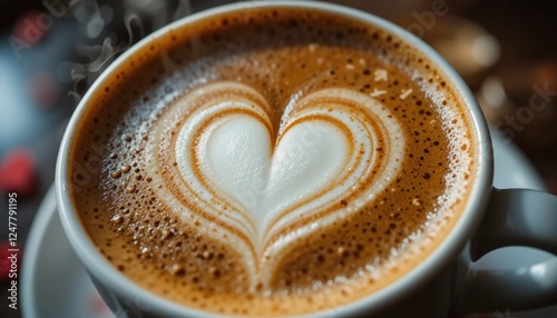 Cup of Coffee with a Heart-Shaped Latte Art photo