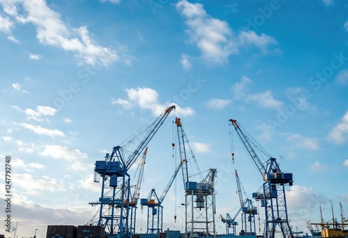 Wallpaper Mural cranes at harbor against sky Torontodigital.ca