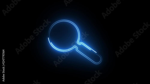 A neon searching icon, depicting a glowing magnifying glass with a vibrant, colorful outline, radiating a sense of inquiry and discovery in bright neon hues.