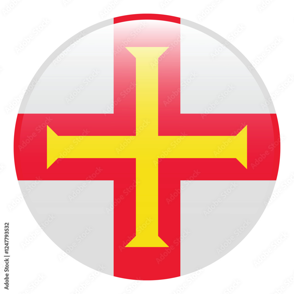 Fototapeta premium Guernsey flag. Guernsey circle flag logo icon computer vector illustration design. 3d flag.
