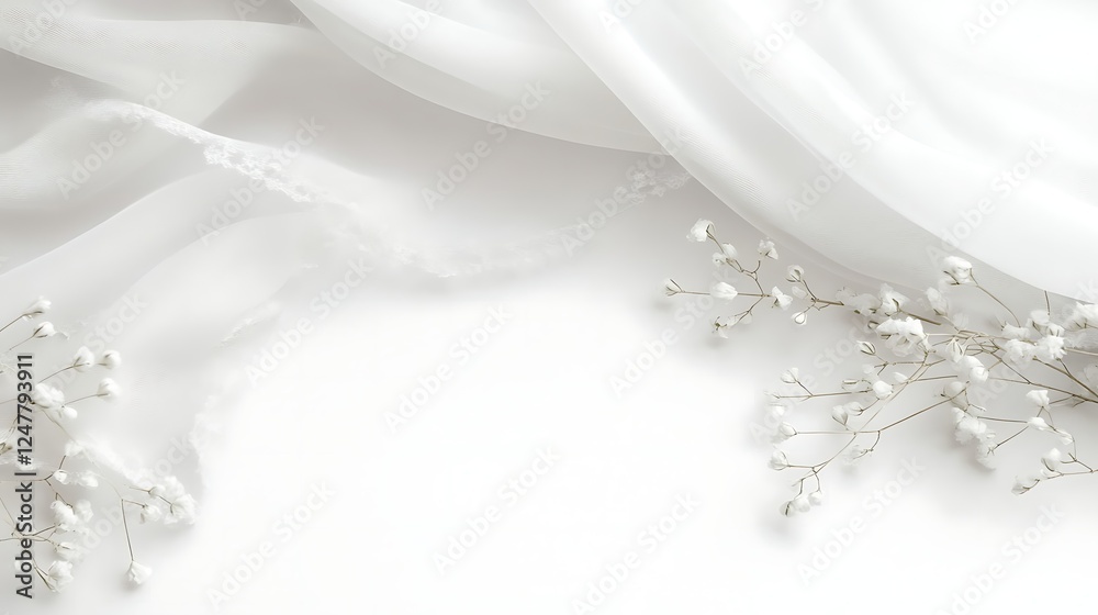 White Fabric Draped With Delicate White Flowers White Fabric Draped With Delicate White Flowers