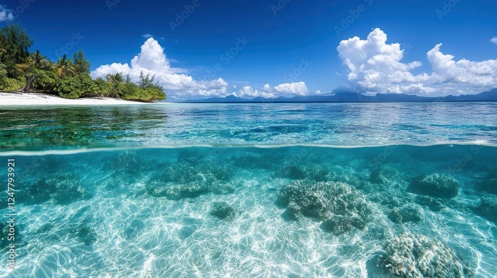 Fototapeta premium stunning underwater scene showcasing vibrant coral reefs and clear blue water, evoking