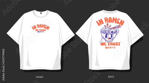 Vintage ramen Japanese vector, ramen noodles illustration. Ramen t-shirt design, poster, clothing design. Japanese cartoon graphic