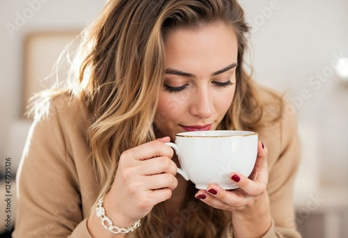 close up woman taking cup photos