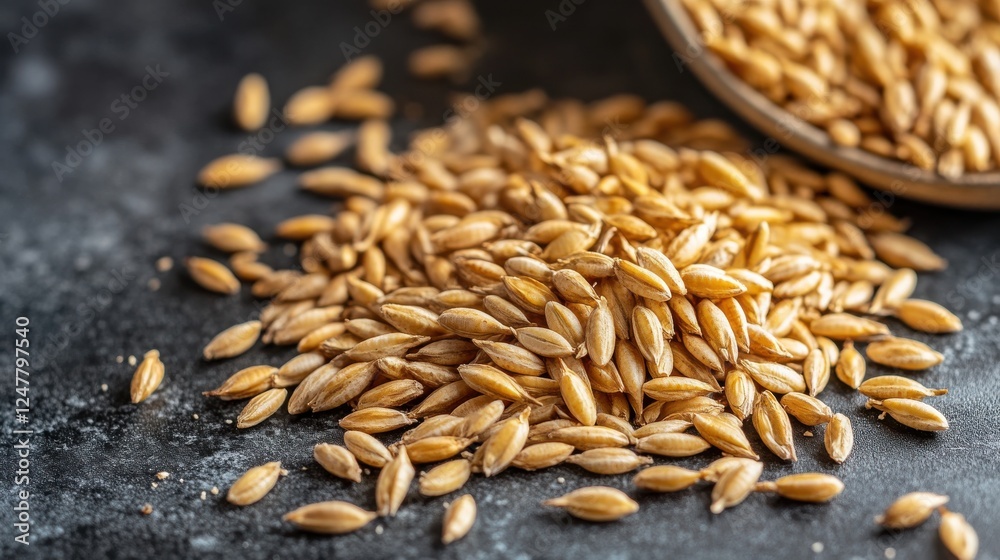 Organic Barley Grains Closeup on Dark Surface Organic Barley Grains Closeup on Dark Surface