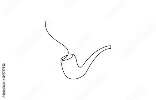 Continuous one line drawing of tobacco pipe. Simple smoking pipe outline design. Editable active stroke vector, Simple smoking pipe outline design. Editable active stroke vector.