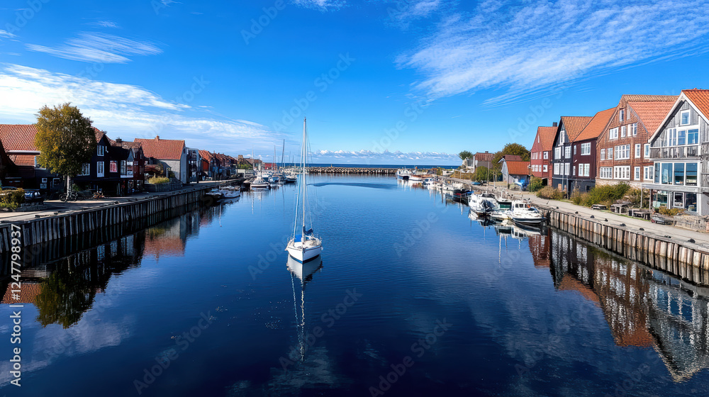Fototapeta premium serene Danish fishing village with colorful houses and calm waters
