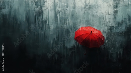 Red Umbrella Underneath a Dark Rainy Sky