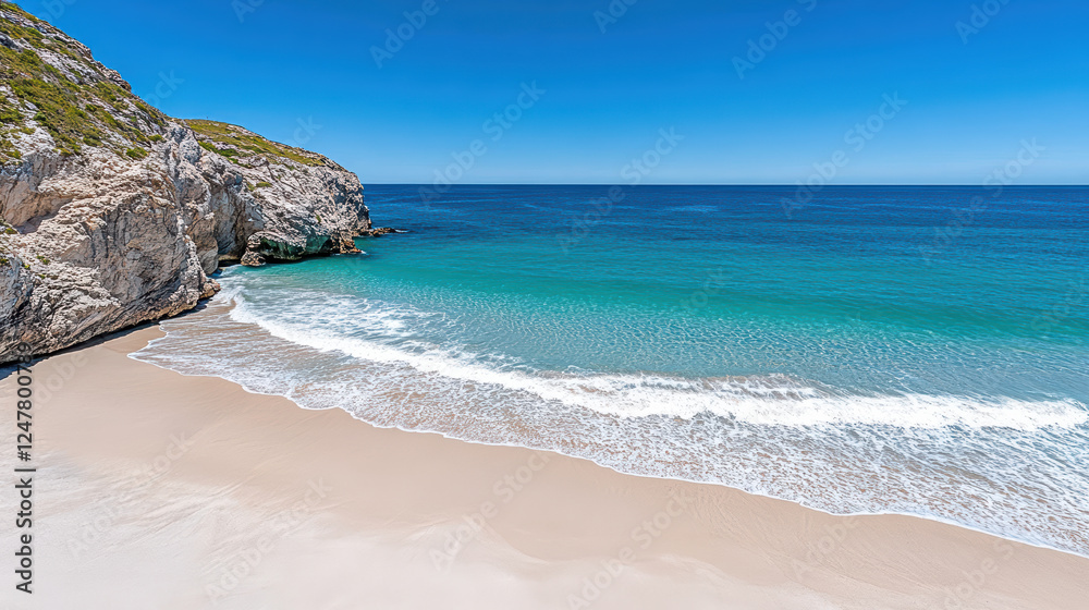 stunning beach with turquoise waves and clear blue skies stunning beach with turquoise waves and clear blue skies