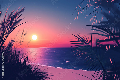 palm trees on sunset