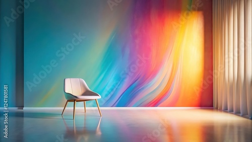 Wallpaper Mural Serene Minimalist Interior Featuring a Modern Chair Against a Vibrant Abstract Wall Mural and Sheer Drapes Torontodigital.ca