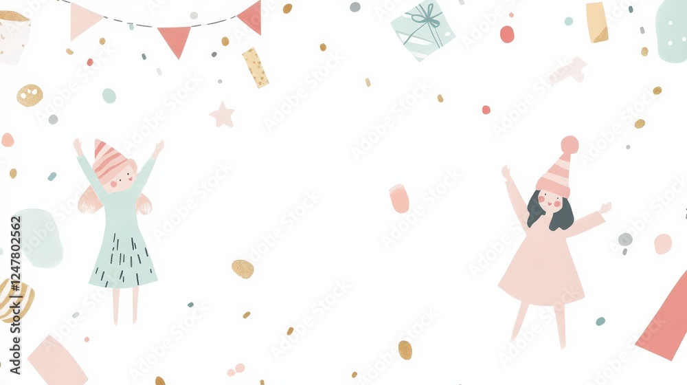 Cheerful Celebration Background with Festive Decorations and Characters Cheerful Celebration Background with Festive Decorations and Characters