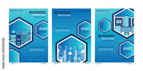 Modern blue corporate business presentation guide brochure template, Annual report, minimalist flat geometric business brochure design template