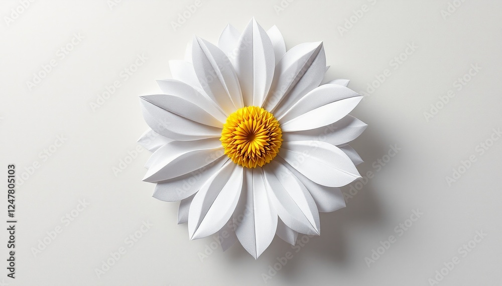 Elegant Origami Daisy with Symmetrical Petals and Minimalist Background Elegant Origami Daisy with Symmetrical Petals and Minimalist Background
