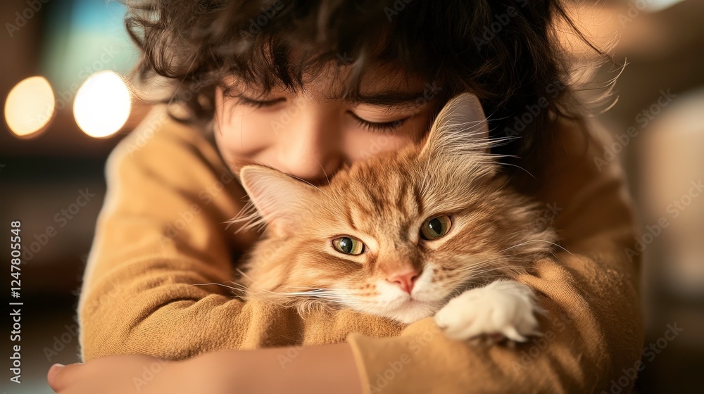 Cherished moment between child and kitten home photography cozy indoor setting close-up view love and companionship Cherished moment between child and kitten home photography cozy indoor setting close-up view love and companionship