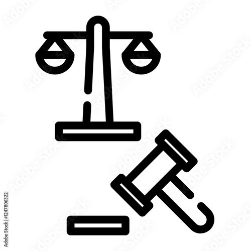 hammer and balance cut line icon