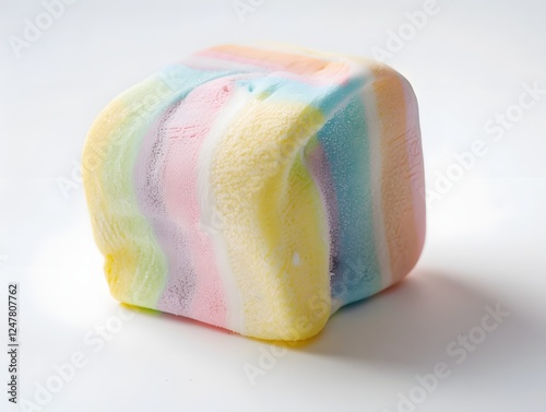 Fluffy Soft Rainbow Marshmallow on Plain White Background