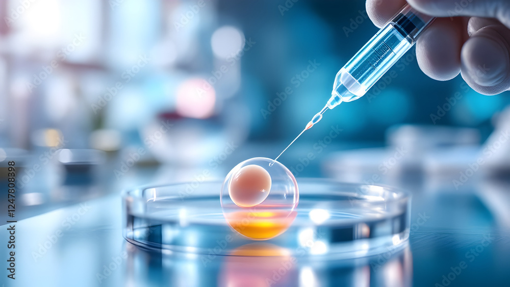 In vitro fertilization process with petri dish and pipette In vitro fertilization process with petri dish and pipette