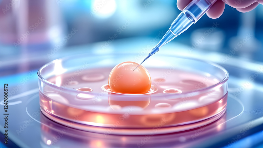 In vitro fertilization process with petri dish and pipette	