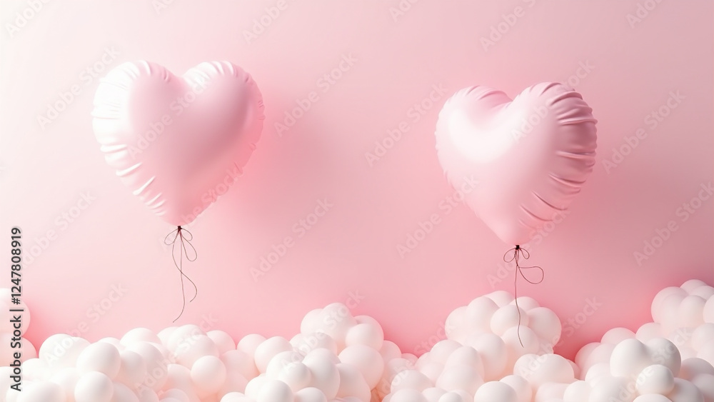 Dreamy Pink Heart Balloons Floating in the Sky – Romantic Valentine’s Background Dreamy Pink Heart Balloons Floating in the Sky – Romantic Valentine’s Background