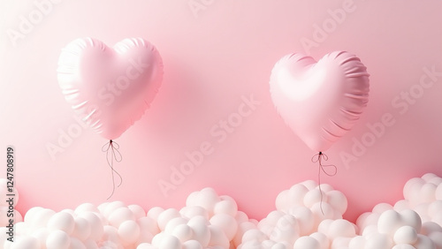 Dreamy Pink Heart Balloons Floating in the Sky – Romantic Valentine’s Background