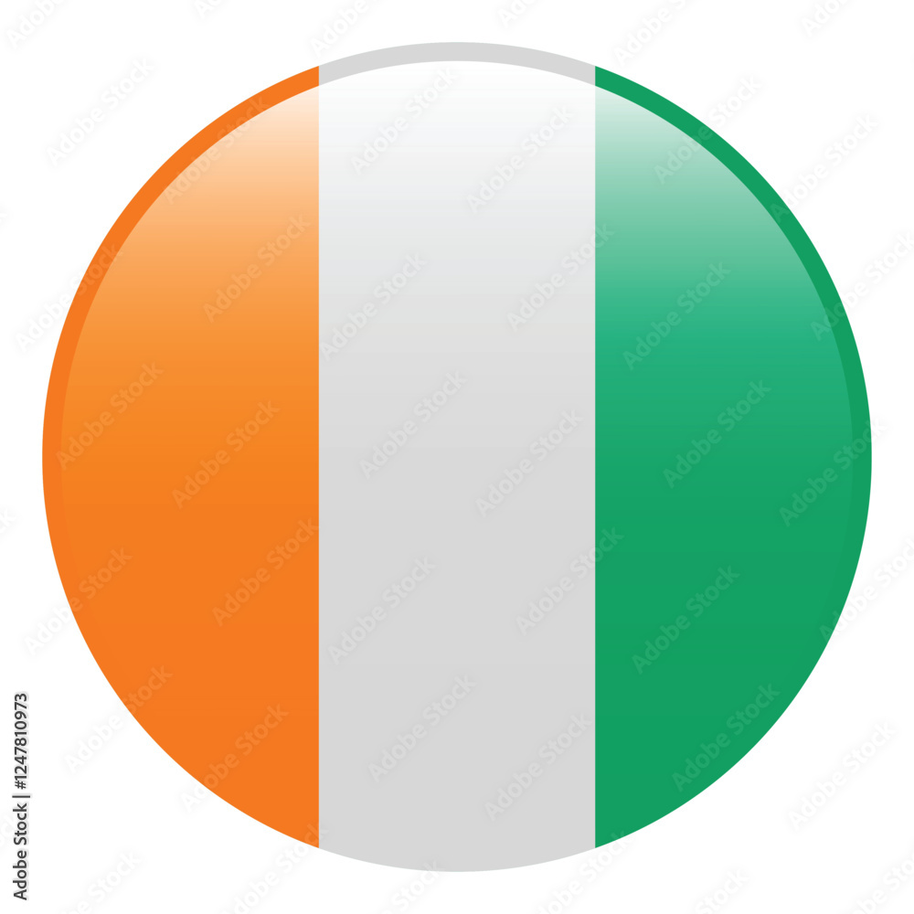 Cote d 'Ivoire flag. Cote d 'Ivoire circle flag logo icon computer vector illustration design. 3d flag. Cote d 'Ivoire flag. Cote d 'Ivoire circle flag logo icon computer vector illustration design. 3d flag.