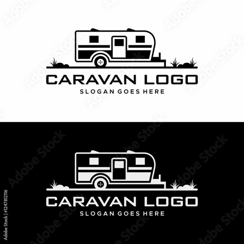 vector logo illustration caravan camping car