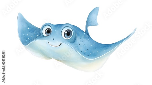 Happy Cartoon Stingray Swimming Underwater Scene