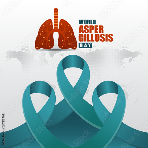 World aspergillosis day. With ribbons and human lungs. Template design for banner, greeting card, poster, print, social media post, flyer, background